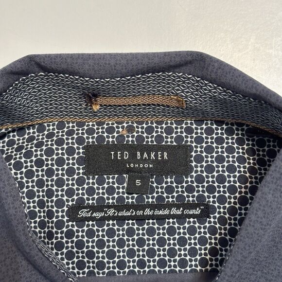 Ted Baker London Shirt Mens Size 5 100% Cotton Button Up Grey Geometric - Picture 5 of 11